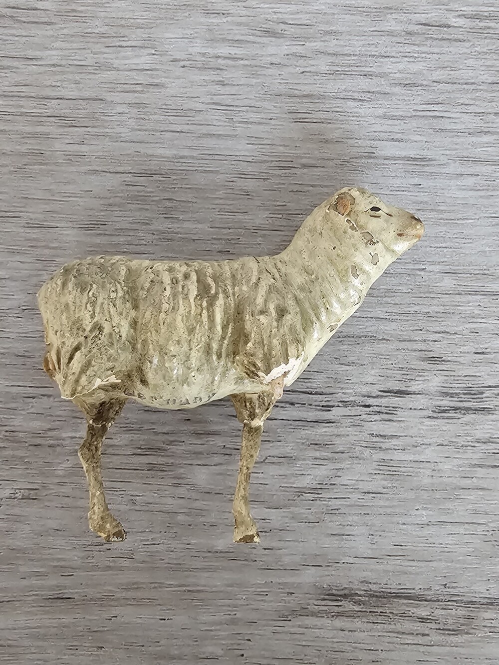 Antique Germany Christmas Putz Baby Sheep Large 2" Nativity Village Damaged 203c